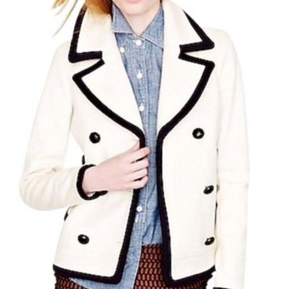 J.Crew Wool Peacoat - Cream + Navy Detailing! - Picture 1 of 6